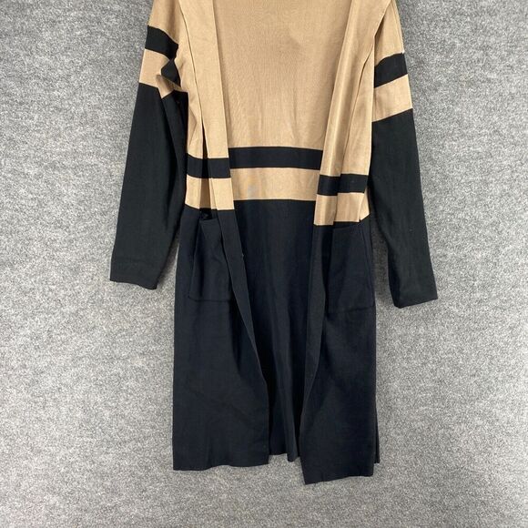 MissLook Cardigan Women S Small Black Striped Open Front Hooded Long Sleeve - Picture 4 of 9